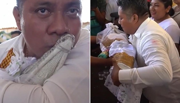Belediye başkanı timsahla dünya evine girdi